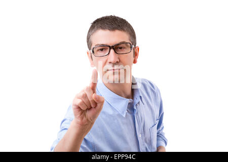 Geschäftsmann, Taste, isoliert auf weiß Stockfoto
