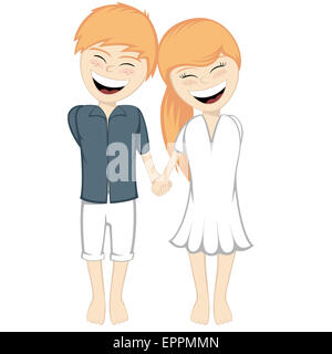 Ein glückliches Paar Lächeln - ein Ingwer junge und Mädchen Hand in Hand und lächelnd zusammen Stockfoto