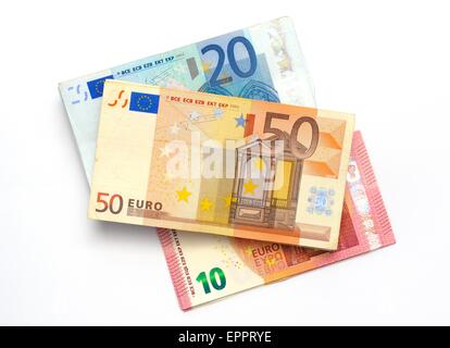 10,20 und 50 Euro Hinweis Konfessionen. Stockfoto