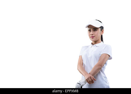 Porträt einer jungen weiblichen Golfspieler, Low Angle View Stockfoto