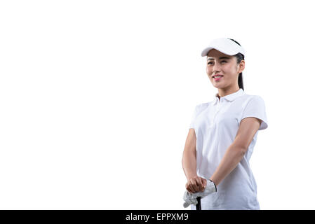 Porträt einer jungen weiblichen Golfspieler, Low Angle View Stockfoto