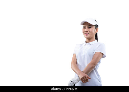 Porträt einer jungen weiblichen Golfspieler, Low Angle View Stockfoto