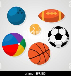 Set von Sport-Bällen auf weißem Hintergrund Fußball oder Fußball, Basketball, Rugby, Tennis, bowling, Beach-Ball. Gesunde Erholung, l Stock Vektor