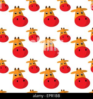 Kuh-Kopf Vektor-Cartoon-Stil. Nahtlose Muster. Stock Vektor