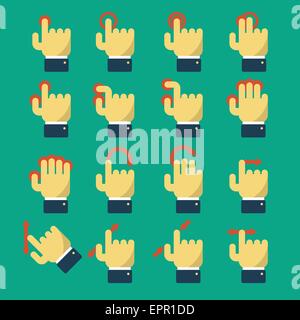 Set von Icons mit Gesten für Touch-Screen und Multi-Touch-Geräte. Zeiger und Hand, Laptop und bewegen. Vektor-Illustration flach Stock Vektor