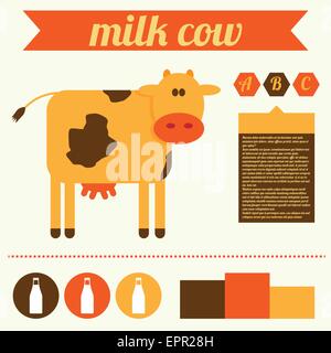 Kuh und Milch Landwirtschaft Infografiken Elemente. Vektor-Illustration. Flaches Design. Design-element Stock Vektor