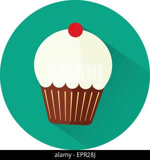 Vektor-Illustration von flachen Fast-Food-Symbol. Ikone der Muffin für Menü, Café und Restaurant. Bunte und lange Schatten. Element für Stock Vektor