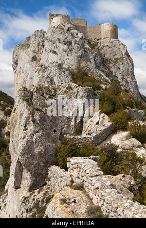 Katharer Burg von Peyrepertuse, Aude, Languedoc-Roussillon, Frankreich. Stockfoto