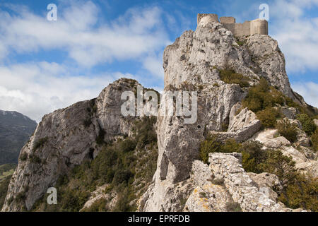 Château de Peyrepertuse, Aude, Languedoc-Roussillon, Frankreich. Stockfoto