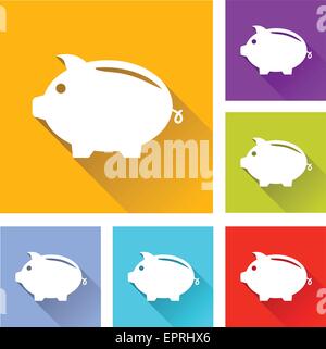 Abbildung des flachen Designs stellen Icons für Sparschwein Stock Vektor