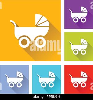 Illustration des Set bunte Icons für Kinderwagen Stock Vektor