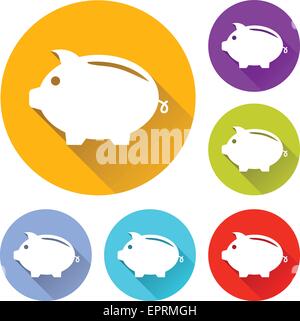 Vektor-Illustration von sechs bunte Schweinchen icons Stock Vektor