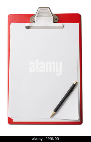 Zwischenablage mit leeren Papier und Stift isoliert Stockfoto