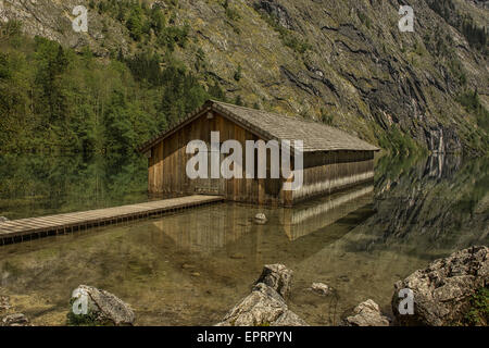 Bootsanlegestelle, Hangar am Obersee Berchtesgaden, Deutschland, Bayern Stockfoto