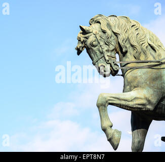 Detail der eine Reiterstatue, die Vertretung der allgemeinen Joan Prim auf einem Pferd in Barcelona Spanien Stockfoto