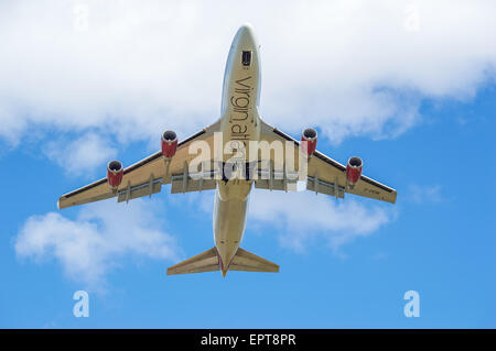 Boeing 747 Virgin Atlantic gerade abgenommen vom Flughafen Manchester Stockfoto