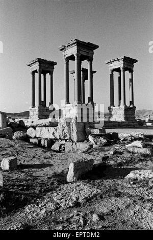 Palmyra, Tadmur, Syrien. 29. Sep, 2009. Image Datei - antiken Ruinen von Palmyra, Tadmor, Syrien. Im Zeitalter der Antike war es eine wichtige Stadt Zentrum von Syrien. Militante Islamisten Staat (IS) in Syrien der antiken Stadt Palmyra ergriffen haben und die Website mit wertvollen Ruinen eingegeben haben. Bild im Bild vom September 2003. Hinweis: Eingescannten und bearbeiteten Bild aus einer original schwarz-weiß-Film. © Jordi Boixareu/ZUMA Draht/Alamy Live-Nachrichten Stockfoto