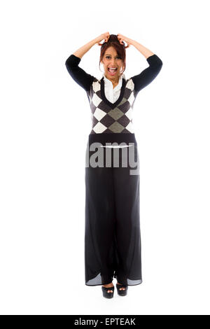 Erwachsene indische Frau im Studio isoliert auf weißem Hintergrund Stockfoto