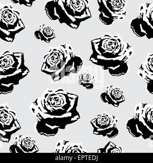 Nahtlose schwarz-weiß-Blumen-Rosen-Muster für den Hintergrund Stock Vektor