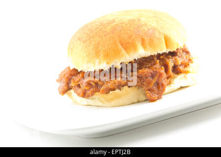 Wir fuhren Schweinefleisch Sloppy Joe, ein nicht so gesund Sommer American Grundnahrungsmittel Stockfoto