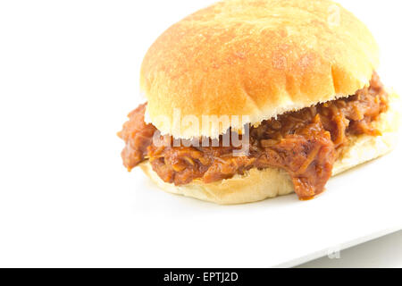 Wir fuhren Schweinefleisch Sloppy Joe, ein nicht so gesund Sommer American Grundnahrungsmittel Stockfoto