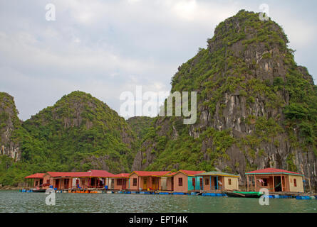 Schwimmenden Fischerdorf in der Halong Bay Stockfoto