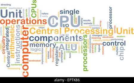 Hintergrund-Konzept Wordcloud Illustration von Central Processing Unit, CPU Stockfoto