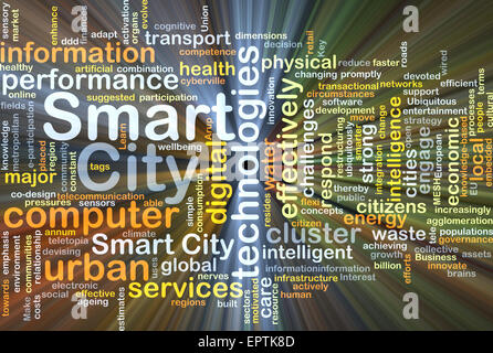 Hintergrund-Konzept Wordcloud Illustration des smart-City gleißenden Licht Stockfoto