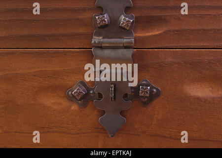 Detail des Schlosses auf einem alten Vintage Stamm Stockfoto