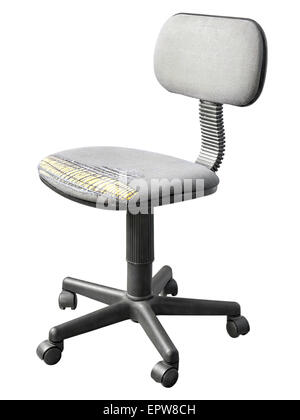 schäbigen alten Bürostuhl isoliert auf weißem Hintergrund Stockfoto