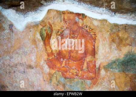 Rock Malerei Fresken der Jungfrauen in der Schloss-Festung Sigiriya, Central Province, Sri Lanka, Asien Stockfoto