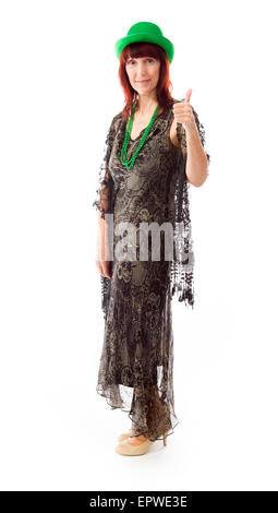 Reife Frau zeigt Daumen hoch Zeichen Stockfoto