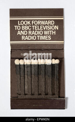 Vintage alte Matchbook Werbung Radio Times - Innenansicht Stockfoto