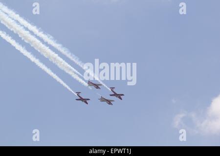 Canadian Air Force "Snowbirds" führen in die CT-114-TutorInnen an der Great New England Air Show, Westover Air Reserve Base, Masse Stockfoto