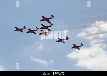 Canadian Air Force "Snowbirds" führen in die CT-114-TutorInnen an der Great New England Air Show, Westover Air Reserve Base, Masse Stockfoto
