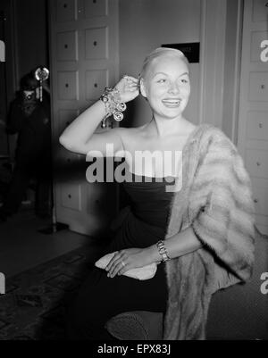 US-amerikanische Schauspielerin Barbara Payton in London, Juli 1952. Stockfoto