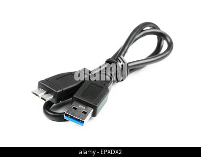 USB 3.0-Kabel auf einem weißen Hintergrund Stockfoto