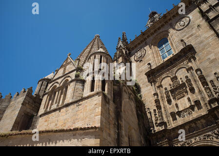 Seitliche Fassade der Catedral de Santa Maria von Plasencia, Cáceres, Extremadura. Spanien Stockfoto