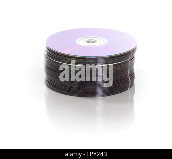 Stapel von dvds auf einem weißen Hintergrund isoliert Stockfoto