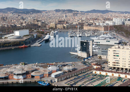 Luftbild des Hafens in einer Stadt, Barcelona, Katalonien, Spaincolor Bild, Canon 5DmkII Stockfoto