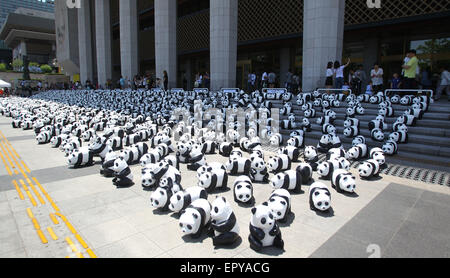 Seoul, Südkorea. 23. Mai 2015. Bewohner besuchen Panda Skulpturen in Seoul, die Hauptstadt von Südkorea, 23. Mai 2015. Insgesamt 1.600 Papier gefertigte Panda Skulpturen wurden hier am Samstag angezeigt. Bildnachweis: Yao Qilin/Xinhua/Alamy Live-Nachrichten Stockfoto