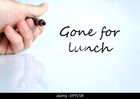 Stift in der Hand isoliert auf weißem Hintergrund Gone für Mittagessen-Konzept Stockfoto