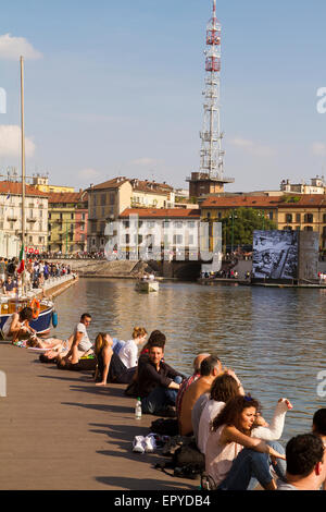 Regenerierte Navigli Kanal Weg in Mailand Italien Stockfoto