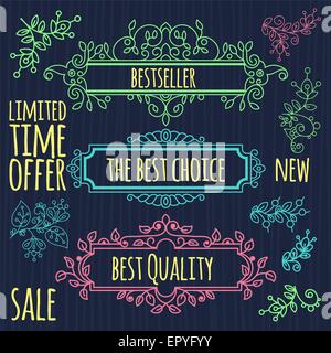 Florales Design Elemente Vintage Teiler in schwarzer Farbe. Stock Vektor