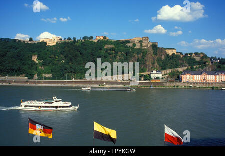 DEU, Deutschland, Koblenz, Blick über den Rhein zur Festung Ehrenbreitstein.  DEU, Deutschland, Koblenz, Blick Vom Deutsc Stockfoto