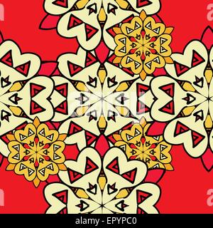 Bunte Mandalas nahtlose Tapete.  Endlose ornamentalen Hintergrund auf rotem Grund. Vintage-orientalischen Design-element Stock Vektor