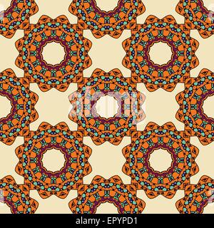 Bunter Kreis Mandalas nahtlose Blumenmuster in rosa und grüner Farbe. Stock Vektor