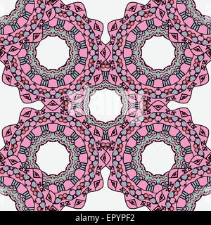 Abstrakte festliche bunte rosa ethnische tribal Vektormuster von mandalas Stock Vektor