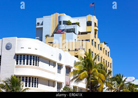 Art-déco-Architektur des Miami Beach Waterfront. Stockfoto