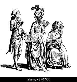Vintage Gravur Darstellung Frauen und Männer Mode tragen zur Zeit der französischen Revolution Stockfoto